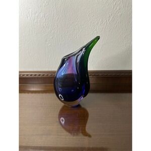 Vintage Hand-Blown Murano Sommerso Blue, Purple and‎ Green Art Glass Vase